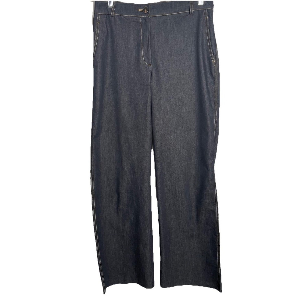 Zara Wide Straight Dark Blue Denim Jeans Contrast Stitching Medium
